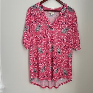 Simply Southern Hot Pink Shell-Print V-Neck Tunic Coverup Size M
